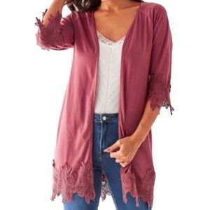YOINS half sleeve lace trim cardigan top